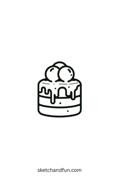 Cute Cake Drawing Easy, Ice Cream Cake with Scoops