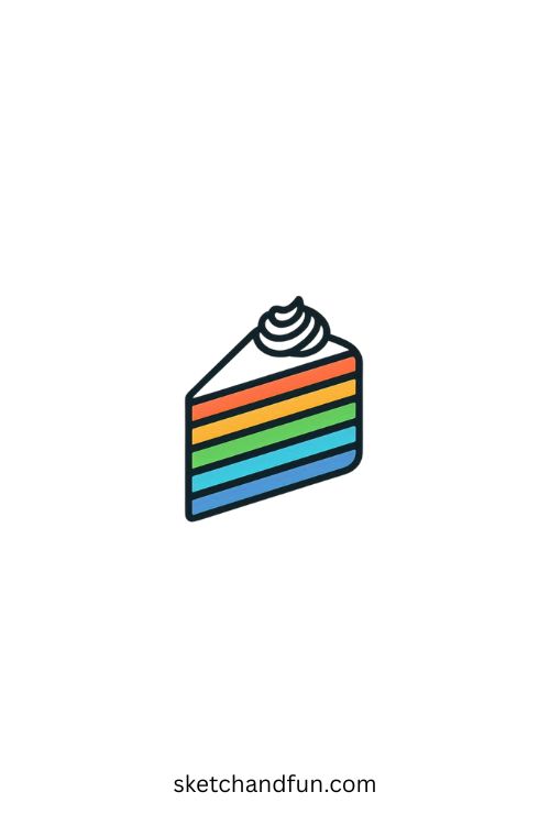 Easy Cake Drawing With Color, Rainbow-layered Cake Slice