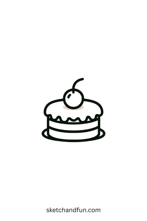 Cake Drawing Easy, Single-tier Cake with a Cherry