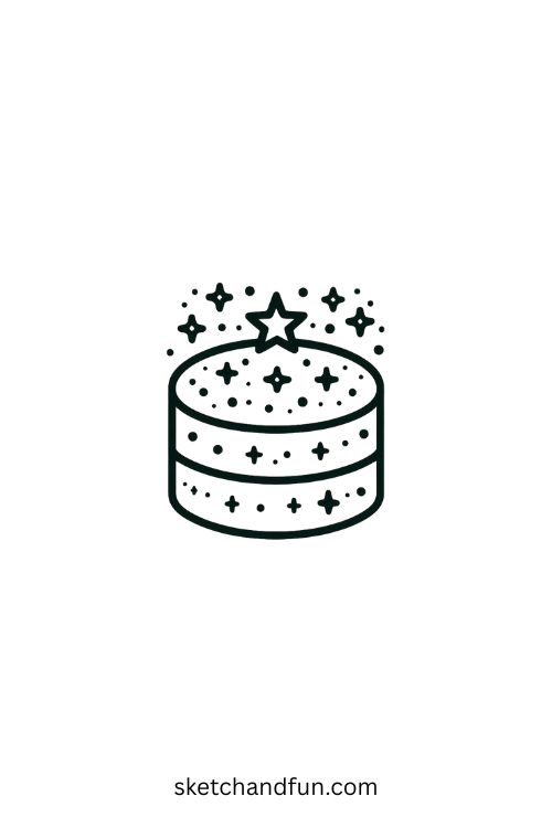 Star-decorated Cake Drawing Easy