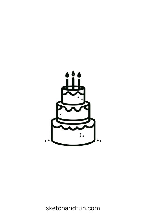 Easy Birthday Cake Drawing, Three-tiered Birthday Cake