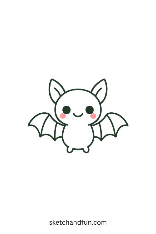 Easy Halloween Drawing for Kids, Bat With Blush