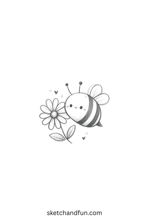 Pencil Drawing Ideas, Bee and Flower