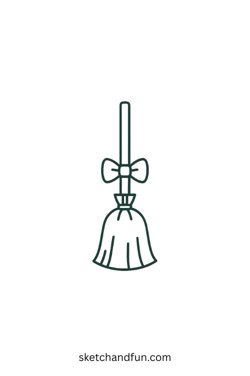 Haunted House Drawing Ideas, Broomstick with a Bow 