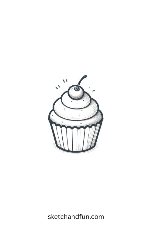 Simple Drawing With Pencil, Cupcake