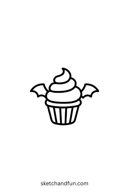Drawing Halloween Stuff, Cupcake with Bat Wings