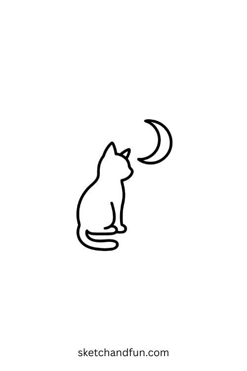 Cute Easy Tattoo, Cat and Moon
