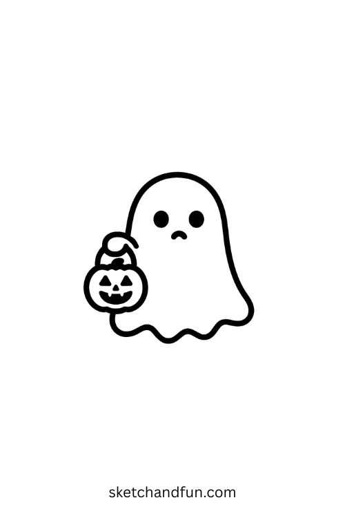 Cute Drawings For HalloweenGhost with Pumpkin Bag