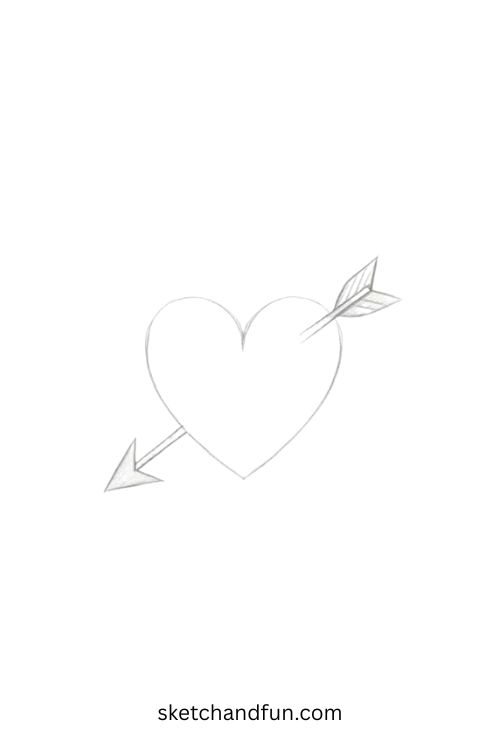 Easy Pencil Drawing, Heart With An Arrow