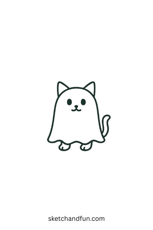 Cool Halloween Drawings, Kitten in a Ghost Costume