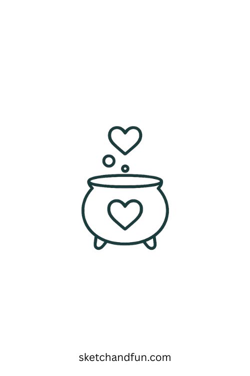 Good Halloween Drawing Ideas, Little Cauldron with a Heart