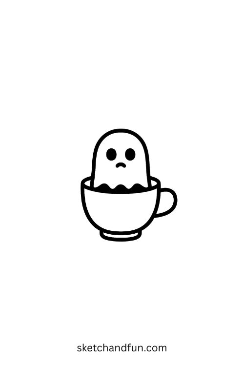 Cute Halloween Sketches, Little Ghost in a Teacup
