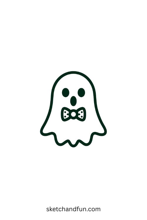 Scary Halloween Drawings, Little Ghost with Bowtie 