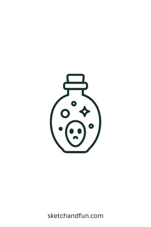 Cute Halloween Drawing Idea, Magic Potion Bottle 