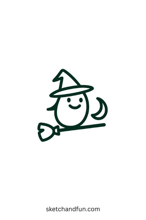 Halloween Drawings Scary, Mini Witch on Broom
