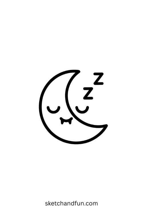 Halloween Drawings For Kids, Moon with Sleepy Eyes
