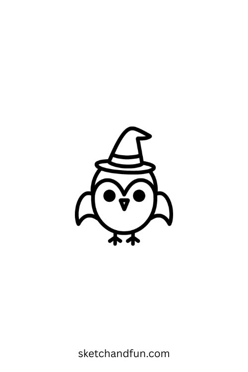 Happy Halloween Drawing, Owl with Witch Hat