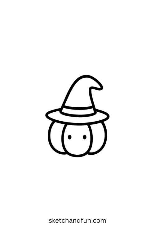 Cute Easy Halloween Drawings, Pumpkin with a Witch Hat 