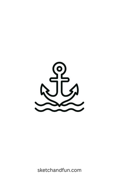 Cool Simple Tattoo Idea, Anchor and Waves