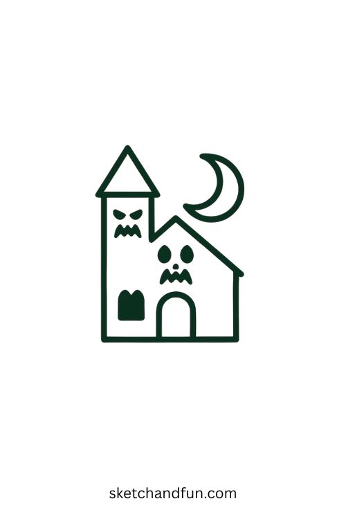 Simple Easy Scary Drawing, Simple Haunted House