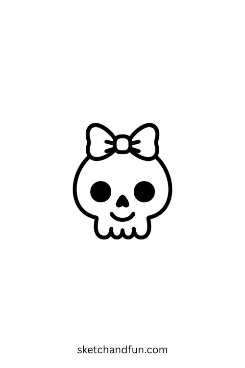 Easy Scary Halloween Drawing, Skull with a Bow