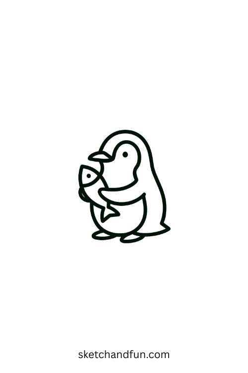 Simple Easy Tattoo Idea, Penguin with Fish