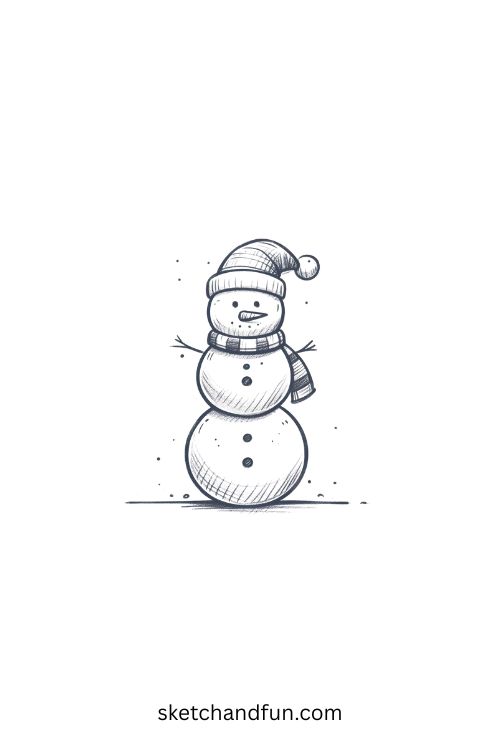 Easy Cute Pencil Drawing, Snowman