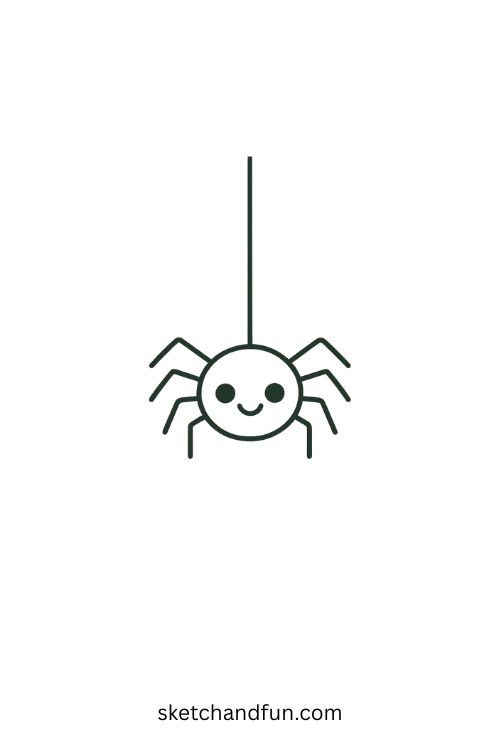 Halloween Drawings Simple, Spider Hanging from Thread 