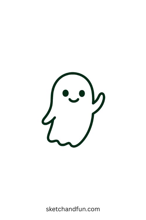 Cute Halloween Drawing, Tiny Ghost Waving