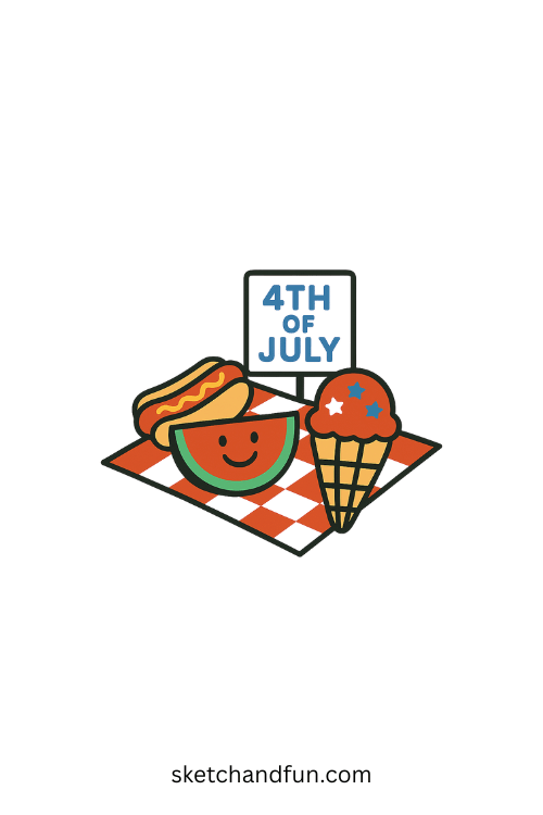 4th of July Picnic Scene Drawing