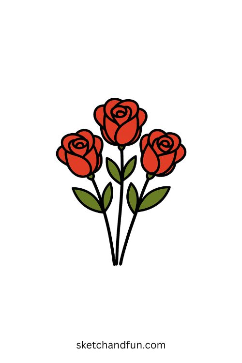 Flower Drawing Easy Cute,  A Bouquet of Red Roses