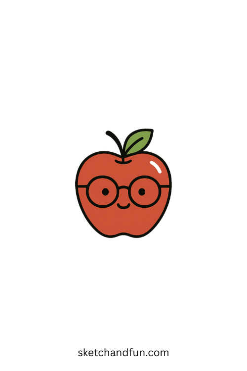 Cute Easy Back To School Drawing, Apple with Glasses