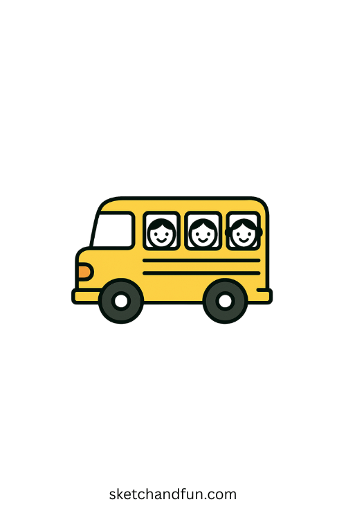 Back To School Drawing For Kids, Bus with Faces