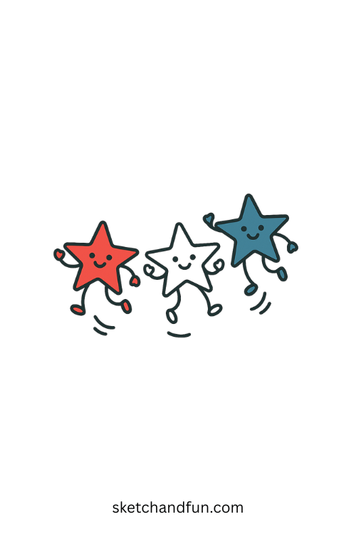 4th of July Cartoon Drawing, Dancing Star Characters