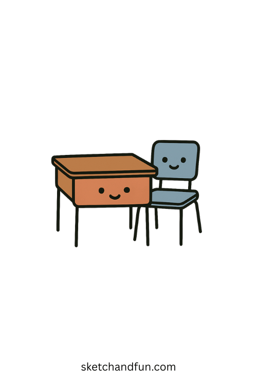 Back To School Drawing Easy Cute, Desk and Chair Duo