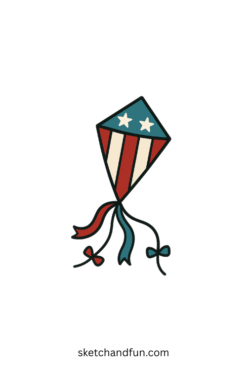 Happy 4th of July Drawing, Festive Kite in the Sky