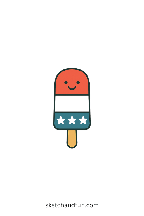 Easy Cute 4th of July Drawing, Flag-Themed Popsicle