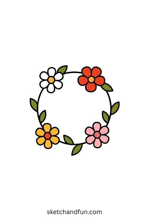 Cute Easy Flower Drawing, Floral Wreath