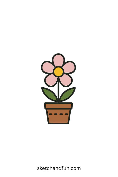 Simple Flower Drawing, Flower in a Pot