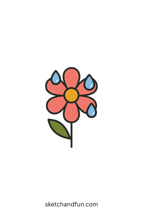 Easy Flower Drawing, Flower with Dew Drops