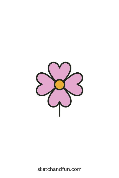Easy Flower Drawing, Flower with Heart-shaped Petals