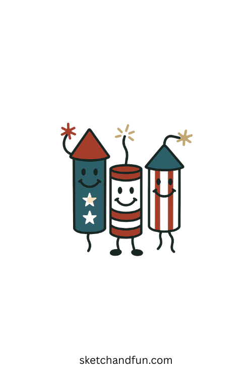4th of July Drawing Fireworks, Freedom Firecracker Friends