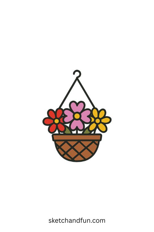 Flower Drawing, Hanging Flower Basket 