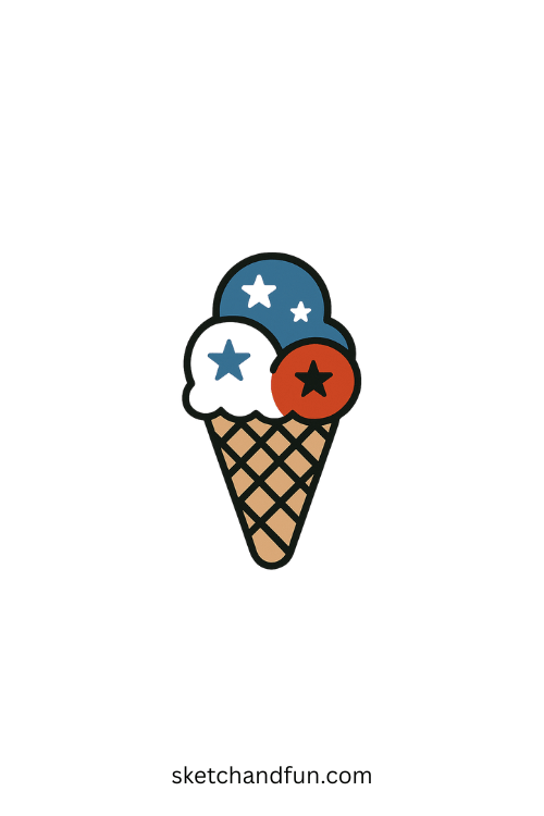 Cute 4th of July Drawings, Ice Cream Cone with Stars