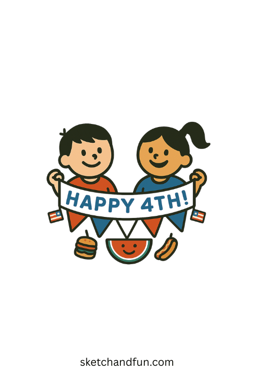 Fourth of July Drawing Ideas For Kids Holding a Flag Banner
