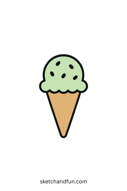 Mint Chocolate Chip Cone Ice Cream Drawing