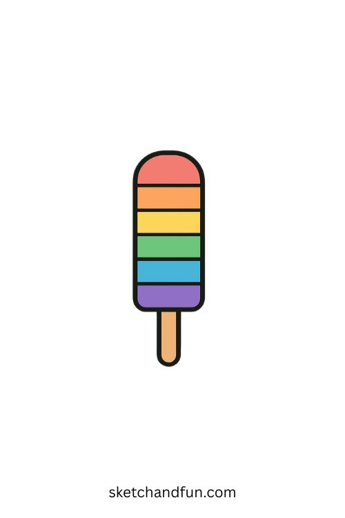 Rainbow Stripe Popsicle Ice Cream Drawing
