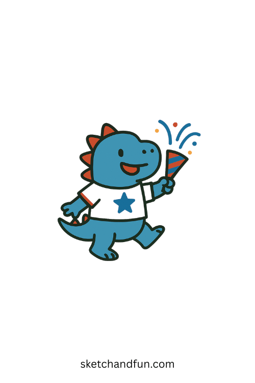 Simple Fourth of July Drawing, Red, White & Blue Dino