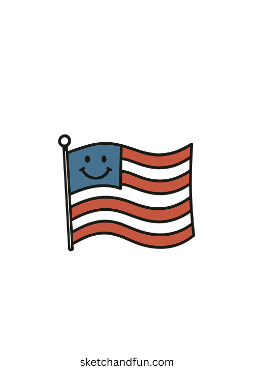 4th of July Drawing Idea, Smiling American Flag
