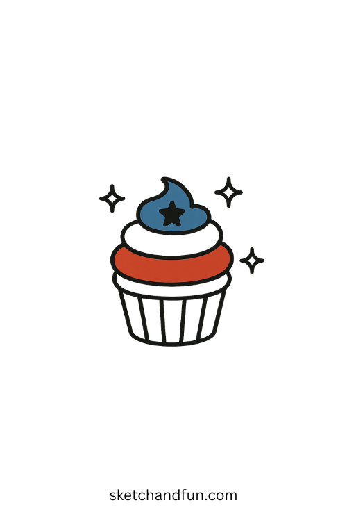 Fourth of July Drawing Ideas, Star-Spangled Cupcake